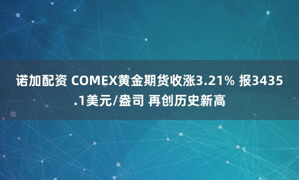 诺加配资 COMEX黄金期货收涨3.21% 报3435.1美元/盎司 再创历史新高