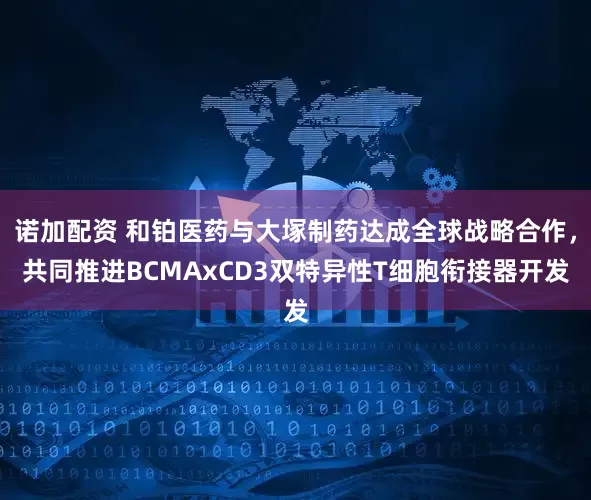 诺加配资 和铂医药与大塚制药达成全球战略合作，共同推进BCMAxCD3双特异性T细胞衔接器开发